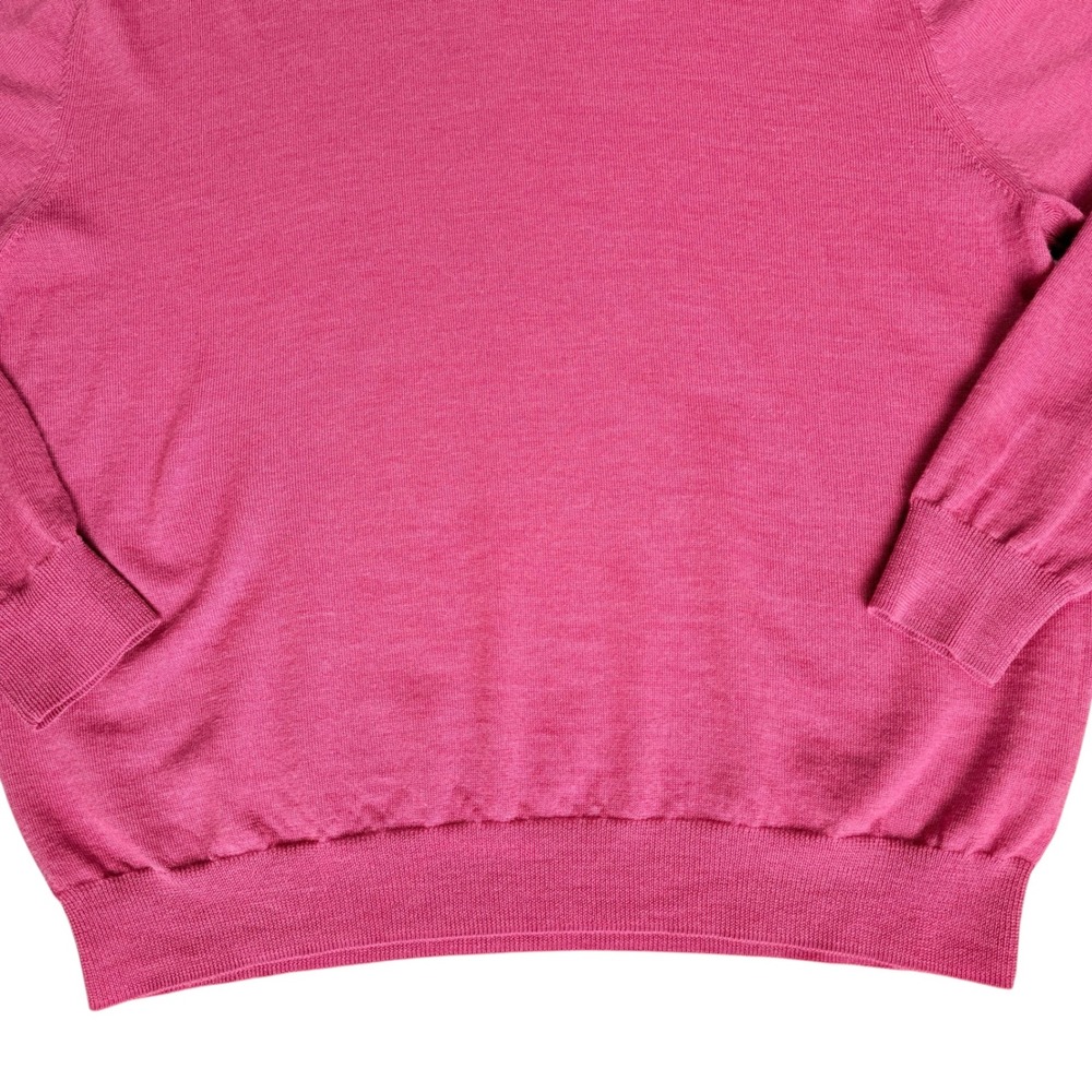 Merino Wool V-Neck Sweater Mens XL Raspberry Red Classic Old Money Quiet Luxury - Picture 3 of 12